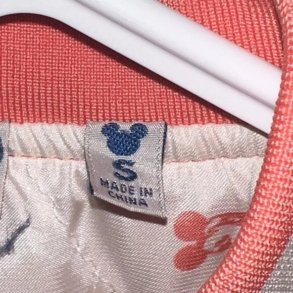 Disney Junk Food Kid's Mickey and Minnie Mouse Bomber Jacket Coral Size S - Picture 3 of 4